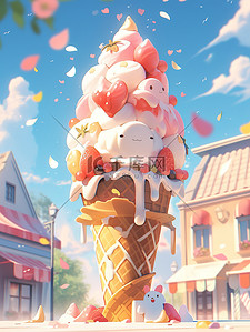 雪糕草莓插画图片_夏天巨大的冰淇淋9
