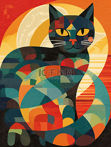 复古创意海报插画图片_复古黑猫创意海报19