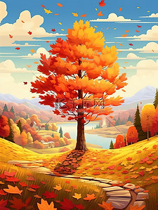 枫树的叶子插画图片_秋天的枫叶秋天氛围场景2