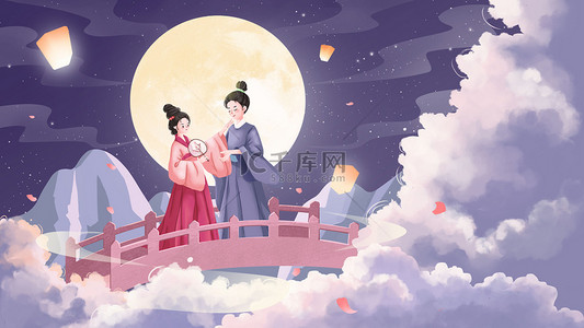 情人节人物插画图片_七夕人物横版插画