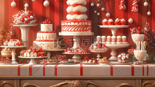 陶瓷工艺插画图片_圣诞节蛋糕甜品红白色装饰16