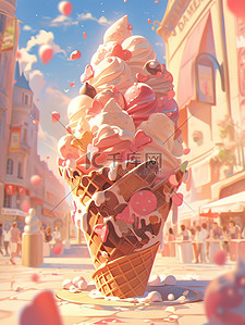 草莓雪糕插画图片_夏天巨大的冰淇淋3