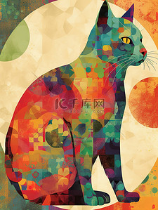 宠物猫海报插画图片_复古黑猫创意海报16