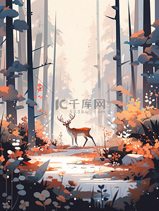 动物在森林插画图片_一只鹿在森林里漫步漫画17