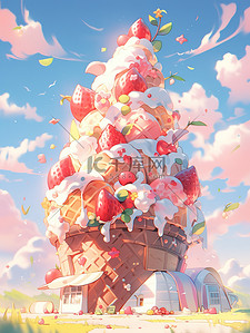 草莓雪糕插画图片_夏天巨大的冰淇淋13