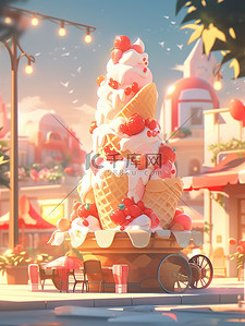 雪糕草莓插画图片_夏天巨大的冰淇淋15