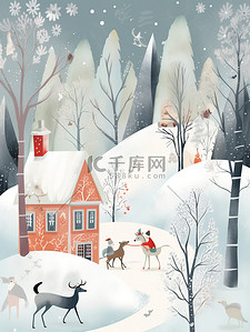 圣诞装饰圣诞插画图片_冬天积雪雪景圣诞插画2