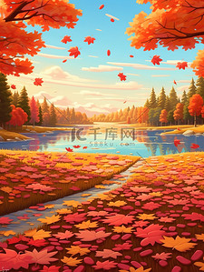 红色氛围插画图片_秋天的枫叶秋天氛围场景18
