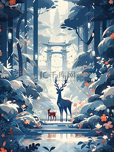 动物在森林插画图片_一只鹿在森林里漫步漫画14