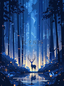 动物在森林插画图片_一只鹿在森林里漫步漫画16