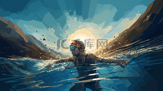 游泳运动员卡通人物插画20