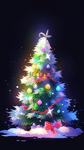 圣诞节卡通梦幻挂满彩色灯球的圣诞树