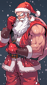 圣诞节卡通动漫肌肉发达的圣诞老人