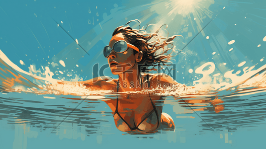 游泳比赛插画图片_游泳运动员卡通人物插画11