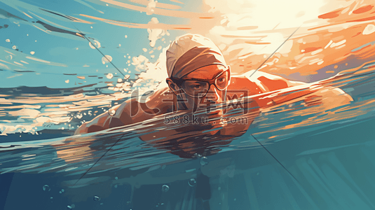 浮力插画图片_游泳运动员卡通人物插画15