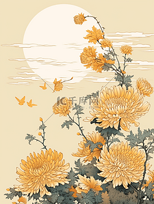 敬老菊花插画图片_唯美菊花重阳节节日插画23