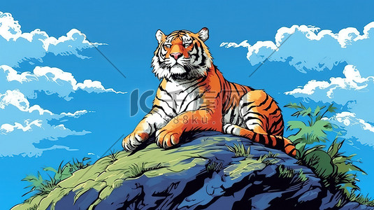 休息动物插画图片_在岩石上休息的老虎12