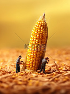 玉米杆地插画图片_微距小人在巨大的玉米上工作19