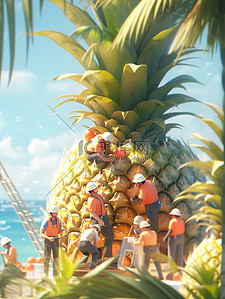 处理办法插画图片_微距小人在处理巨型菠萝14