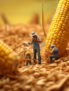 6创意插画图片_微距小人在巨大的玉米上工作6
