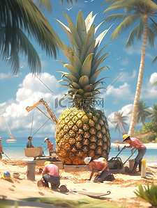 处理办法插画图片_微距小人在处理巨型菠萝13