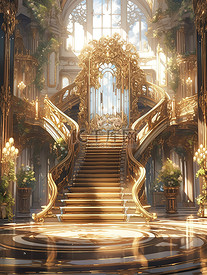 宏伟壮观建筑金色宫殿楼梯11