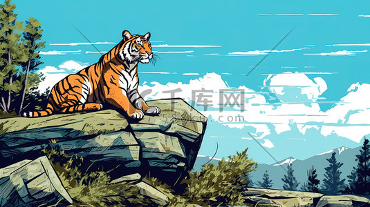 凶猛的鱼插画图片_在岩石上休息的老虎15