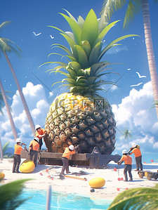 巨型蜘蛛插画图片_微距小人在处理巨型菠萝6