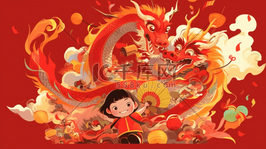 春节欢庆插画图片_喜庆中国年舞动中国龙春节新年