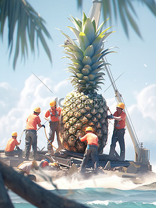 处理办法插画图片_微距小人在处理巨型菠萝15