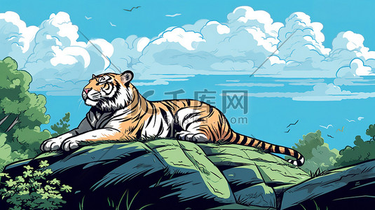 休息动物插画图片_在岩石上休息的老虎3