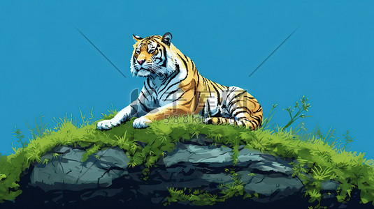 休息动物插画图片_在岩石上休息的老虎2