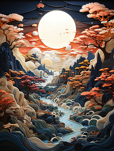 多维线条插画图片_美丽的中国风景多维纸艺术16