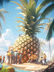 处理办法插画图片_微距小人在处理巨型菠萝1