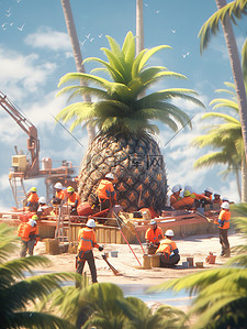 处理办法插画图片_微距小人在处理巨型菠萝11