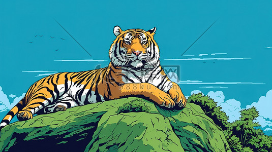 休息动物插画图片_在岩石上休息的老虎5