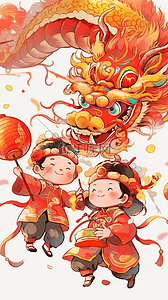 春节欢庆插画图片_春节新年舞龙灯红红火火庆新年