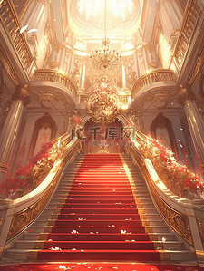 宫殿插画图片_宏伟壮观建筑金色宫殿楼梯20