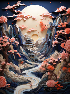 房子中式插画图片_美丽的中国风景多维纸艺术19