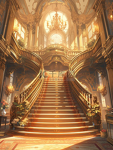 宏伟壮观建筑金色宫殿楼梯1