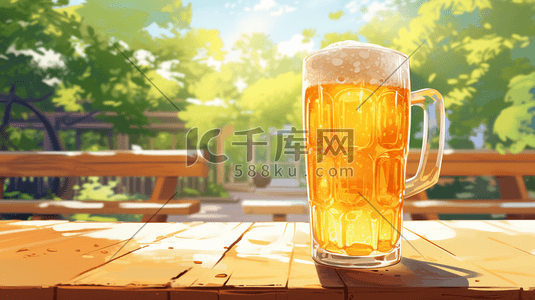 嗨皮一夏插画图片_清凉一夏啤酒节插画1