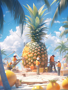 巨型蜘蛛插画图片_微距小人在处理巨型菠萝9