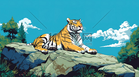休息动物插画图片_在岩石上休息的老虎17