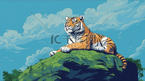 在岩石上休息的老虎11