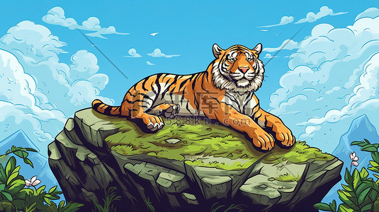 休息动物插画图片_在岩石上休息的老虎19