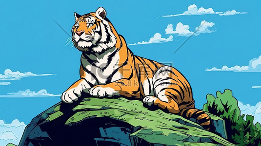 休息动物插画图片_在岩石上休息的老虎16