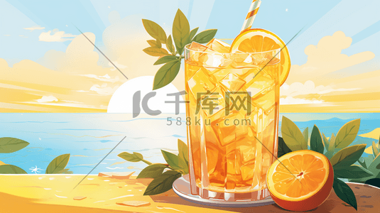 夏日夏日清凉插画图片_唯美夏日柠檬冷饮插画1