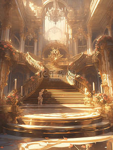 宏伟壮观建筑金色宫殿楼梯15