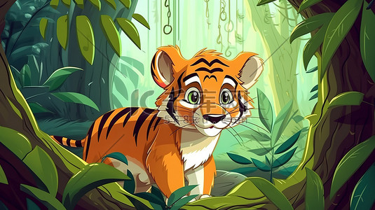 小老虎插画图片_森林里可爱的小老虎卡通8