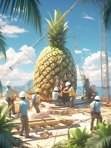 日晒处理插画图片_微距小人在处理巨型菠萝4